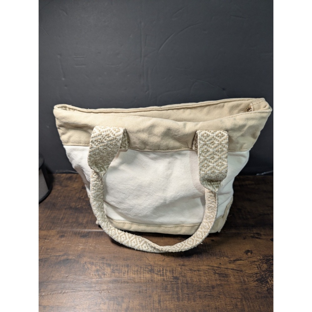 Vtg Y2K American Eagle Outfitters Canvas Tote Bag Cream Beige Woven Straps Purse